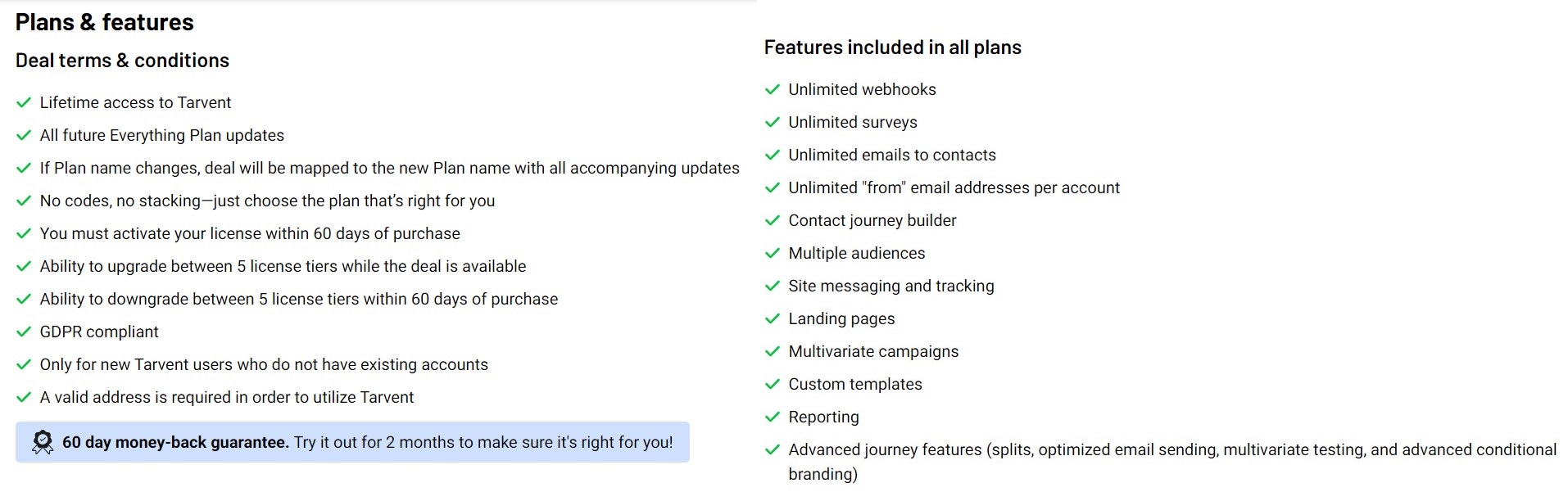 Tarvent Key Features